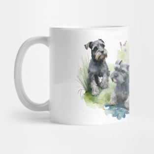 Two Black Miniature Schnauzers Playing Watercolour Painting Mug